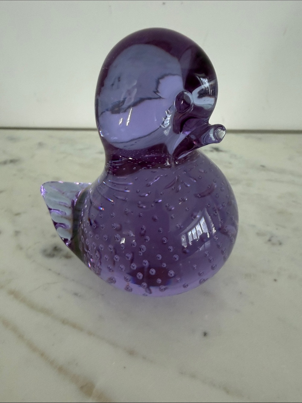 Vintage Purple Glass Duck Bird Paper Weight